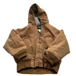 Walls Blizzard Pruf Boys Brown Canvas Chore Hooded‎ Workwear Jacket Size 6/7